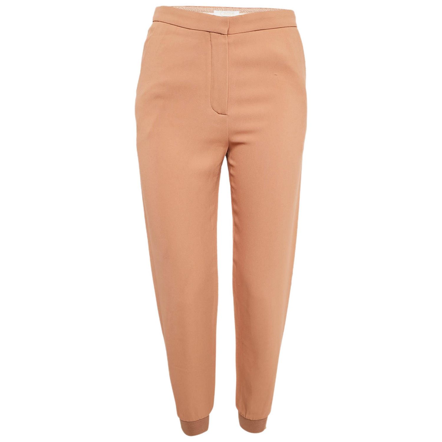 Women's Light Brown Crepe Zip Detail Trackpants