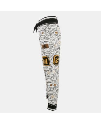 Women's White Graffiti Print Jersey Cotton Knit Joggers