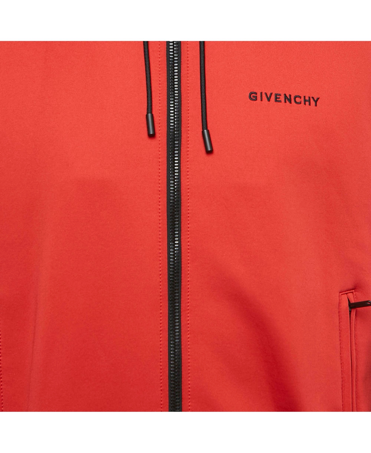 Pre-Owned Givenchy Men's Red Neoprene And Leather Zip Up Hooded Jacket