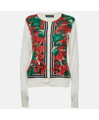 Women's Cream Printed Silk Cardigan