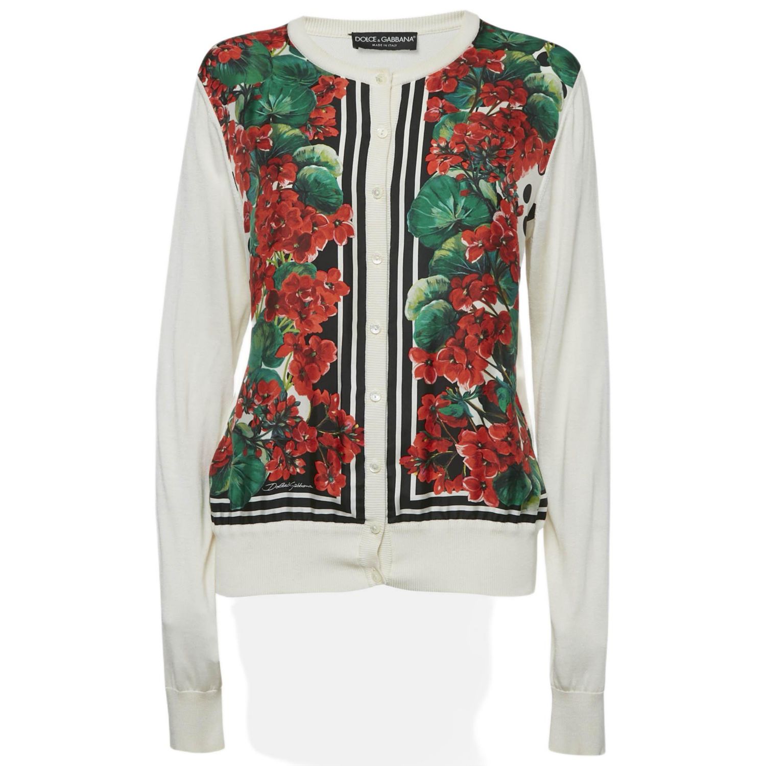 Women's Cream Printed Silk Cardigan