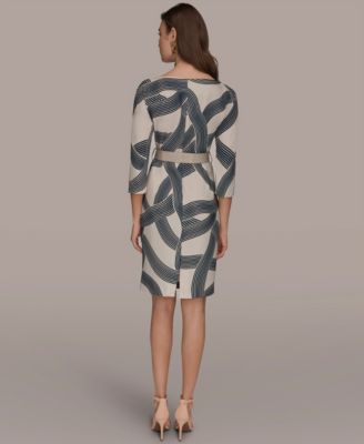 Women's Abstract Print Belted Sheath Dress