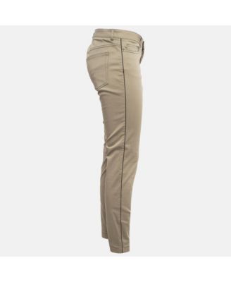 Women's Green Contrast Side Trim Cotton Slim Trousers