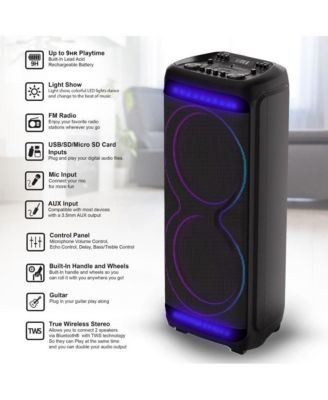 2×15" Bluetooth Light Show Party Speaker with Wireless Microphone and Remote