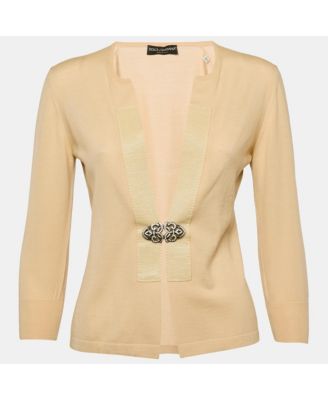 Women's Beige Embellished Closure Knit Cardigan
