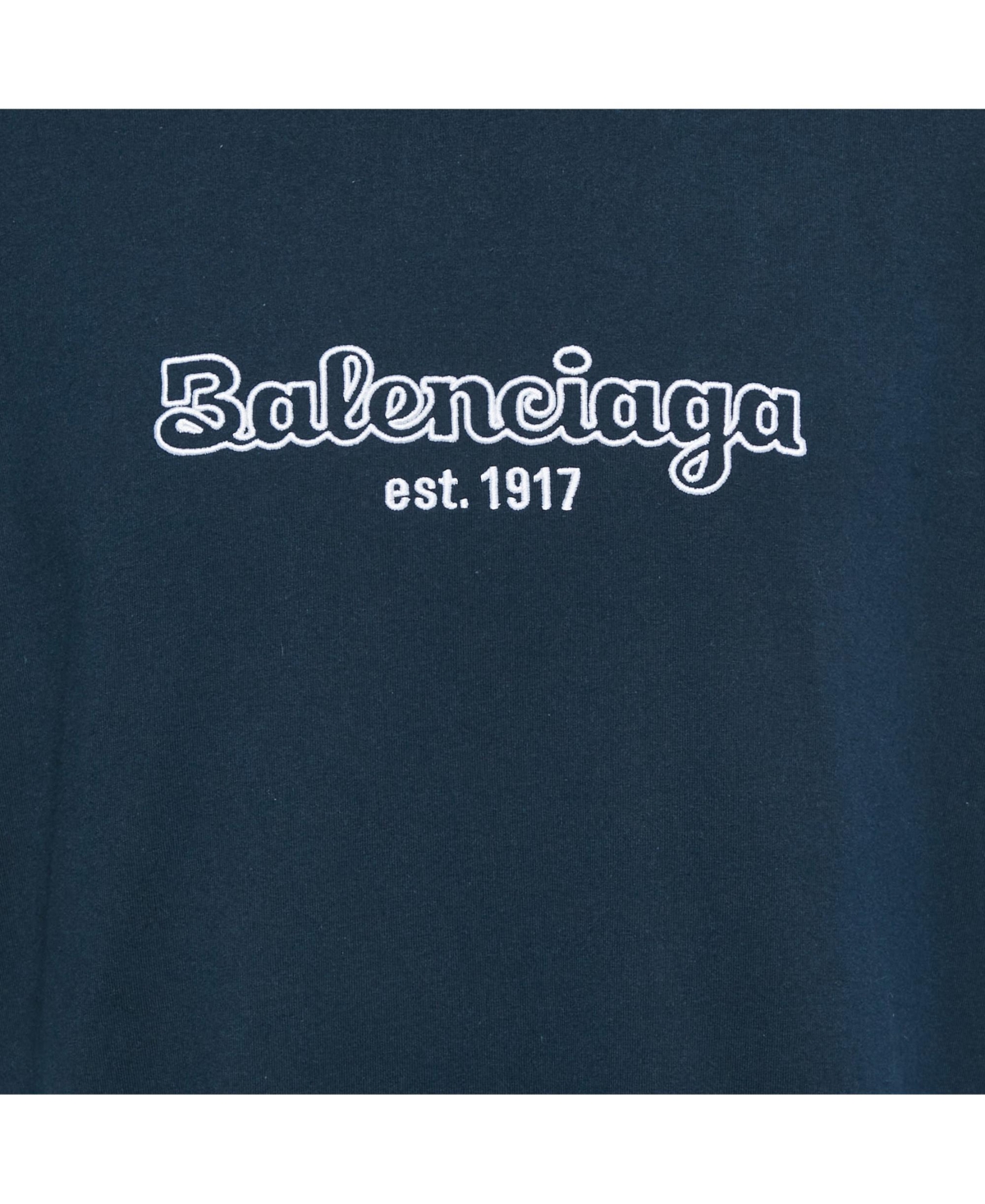 Pre-Owned Balenciaga Men's Navy Blue Logo Embroidered Cotton T-Shirt