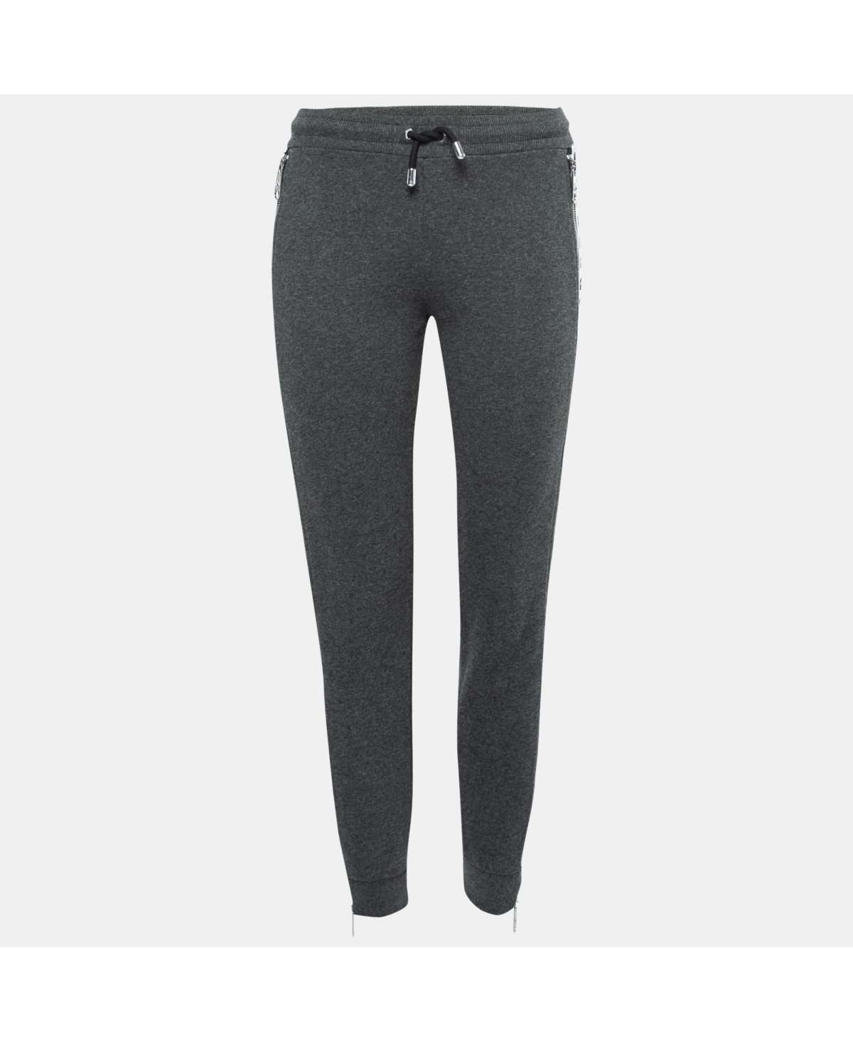 Pre-Owned Versace Women's Pre-Owned Versus Versace Grey Cotton Zip Detail Logo Tape Trimmed Joggers