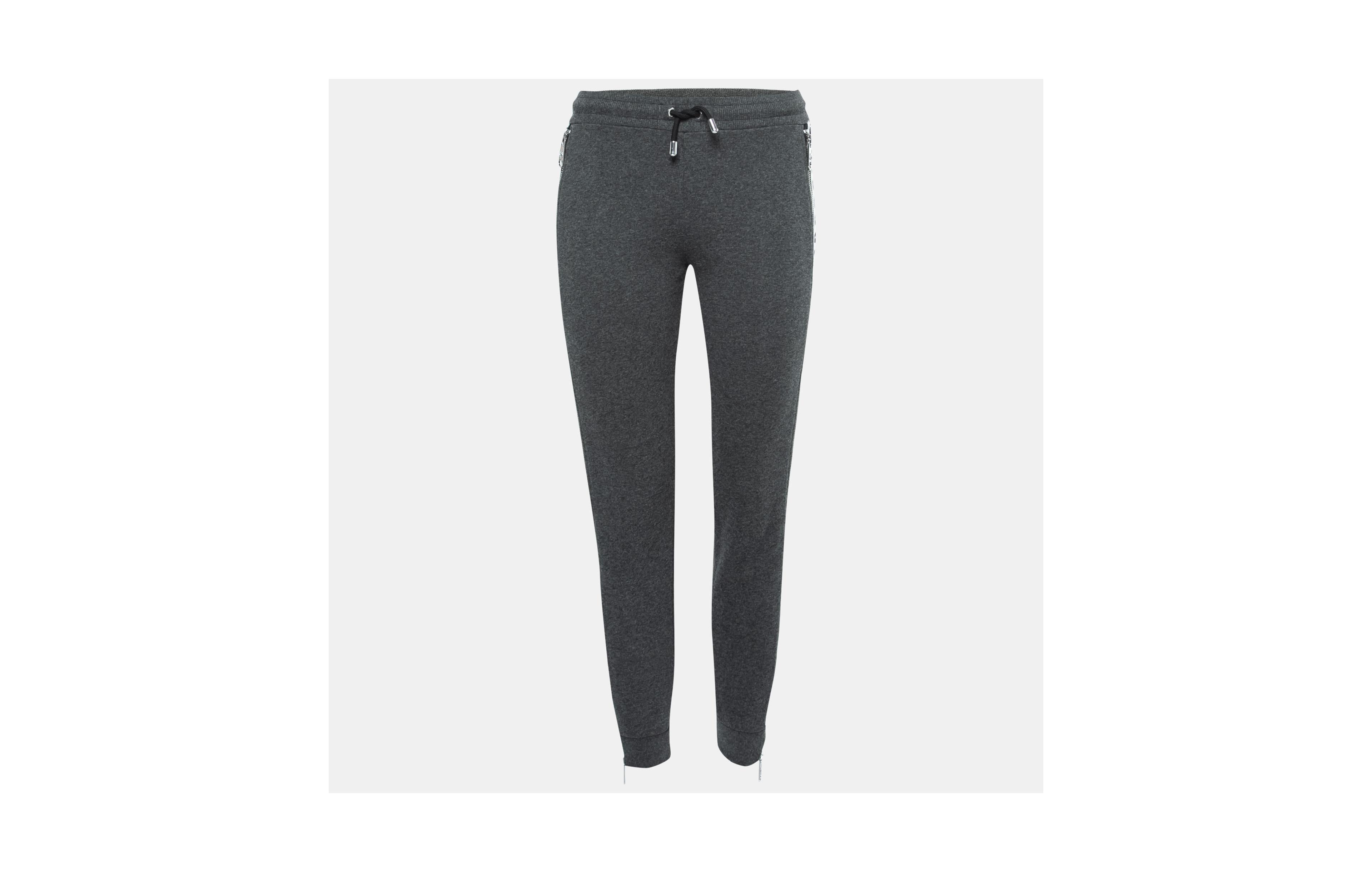 Pre-Owned Versace Women's Pre-Owned Versus Versace Grey Cotton Zip Detail Logo Tape Trimmed Joggers