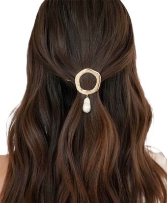 Open Circle Faux Cultivated Pearl Barrette