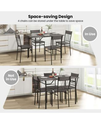 5PCS Dining Table Set for 4 Rectangular Kitchen Table & 4 Chairs with Metal Frame Cement