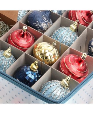 Christmas Ornament Storage Box With 4 Inner Tray Dividers - Plastic Ornament Storage Container For 64 Holiday Ornaments or Decorations - 2 Pack