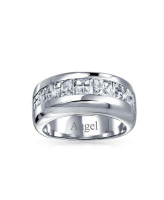 Channel Set Cubic Zirconia CZ Invisible Cut Half Eternity Band Sterling Silver 9MM