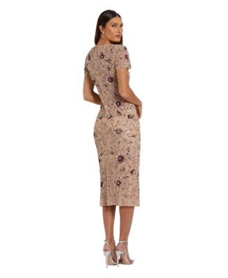 Women's Floral Embellished Short Sleeve Midi Dress