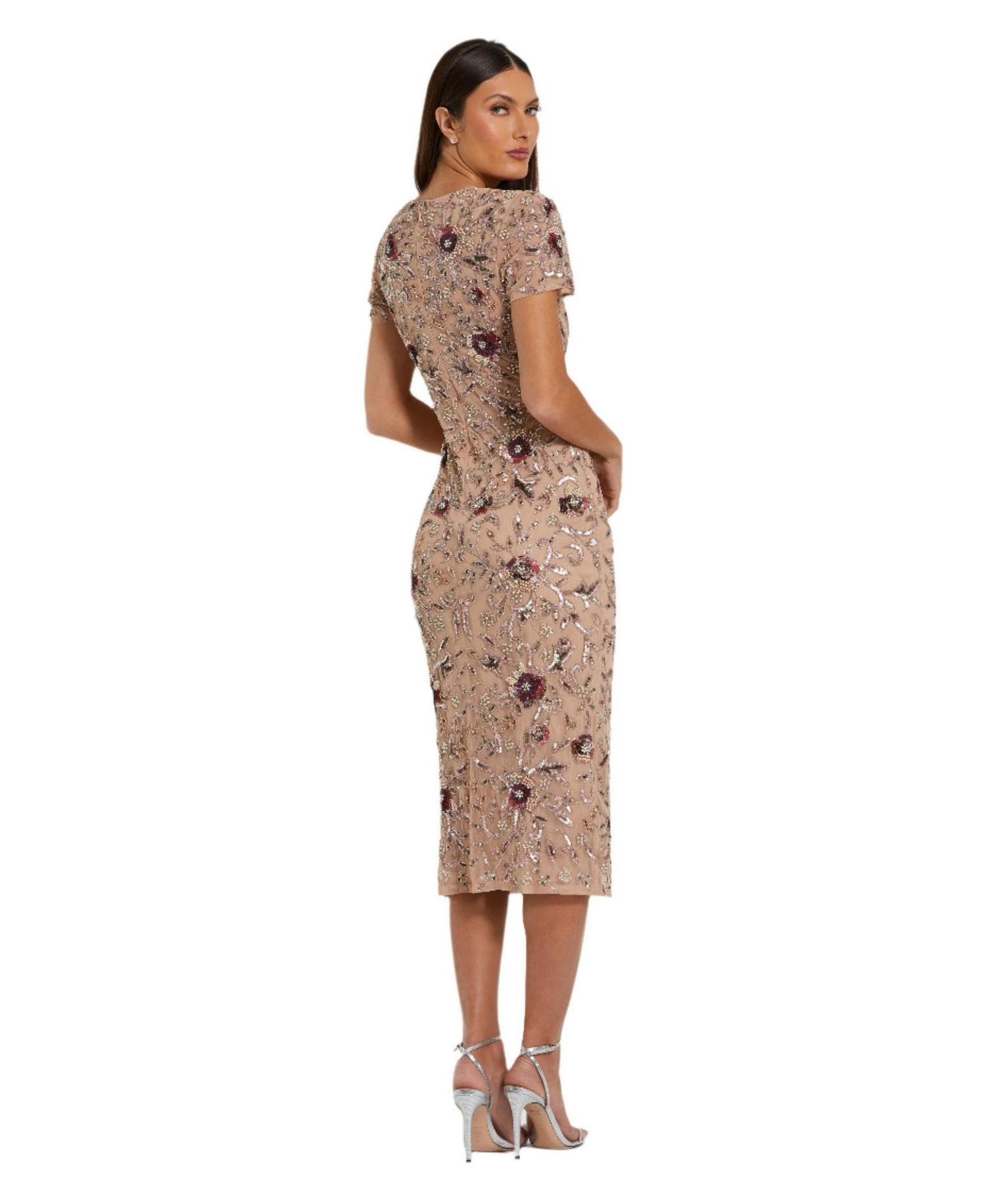 Women's Floral Embellished Short Sleeve Midi Dress