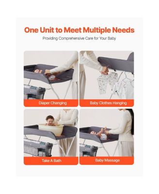 Foldable Baby Changing Table with Wheels and Side Basket