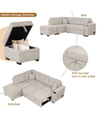 84.75" Sleeper Sofa Bed,2 in 1 Pull Out sofa bed L Shape Couch with Storage Ottoman for Living Room,Bedroom Couch and Small Apartment