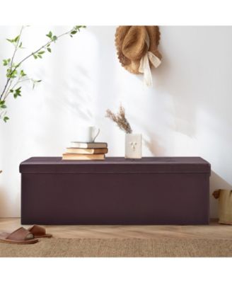 45 Inch Foldable Storage Ottoman Bench Tufted Leather Large Storage Chest