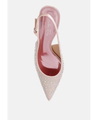 Womens Vernaos Pointed Toe Rhinestone Slingbacks
