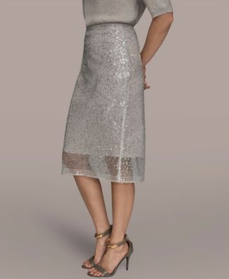 Women's Sequin Detail Mesh Pencil Skirt