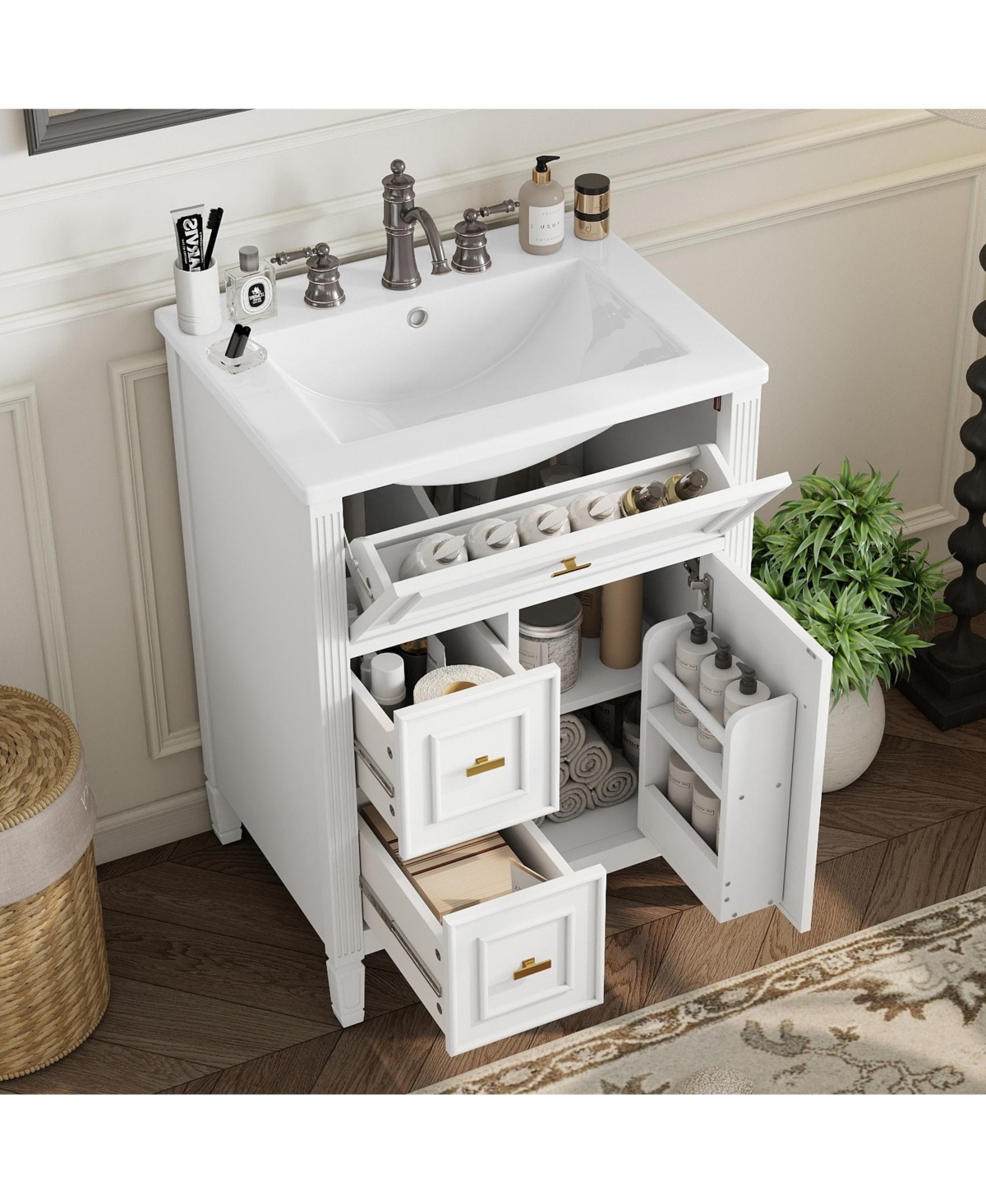 Casainc Bathroom Vanity with Sink Flip Drawer Two Drawers Adjustable Shelf