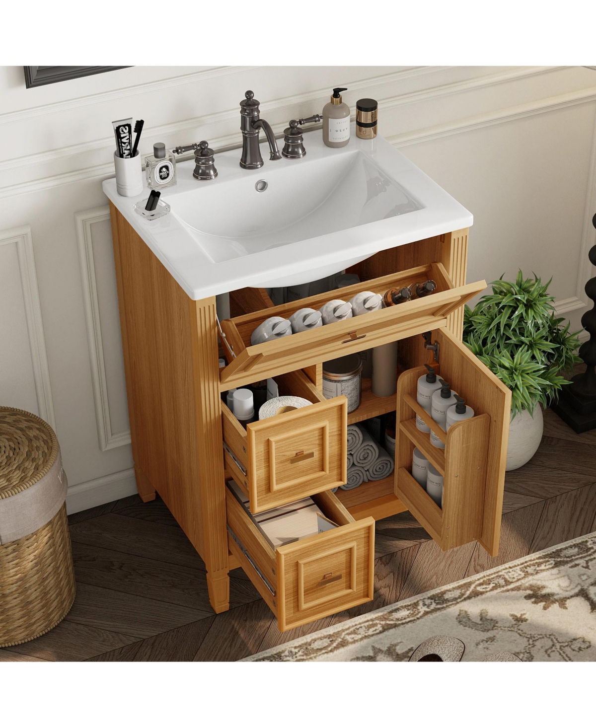 Casainc Bathroom Vanity with Sink Flip Drawer Two Drawers Adjustable Shelf