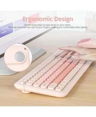 Colorful Typewriter-Style Wireless Keyboard and Mouse Combo – Slim, Low-Noise Full-Size Set for Windows PC & Laptop – Orange