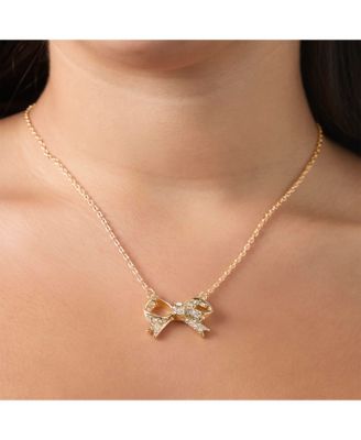 Pav&eacute; Bow Necklace & Stud Earring Set, Gold-Tone