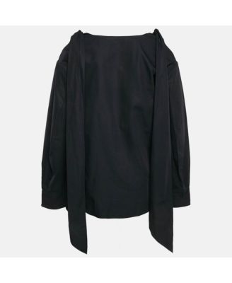 Women's Navy Blue Cotton Cold-Shoulder Blouse