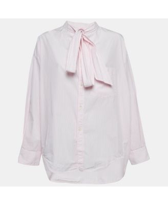 Women's Stripe Cotton Neck Tie Detail Oversized Shirt