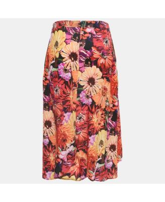 Women's Multicolor Floral Print Silk Midi Skirt