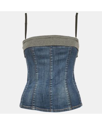 Women's Blue Denim Sleeveless Bustier Top
