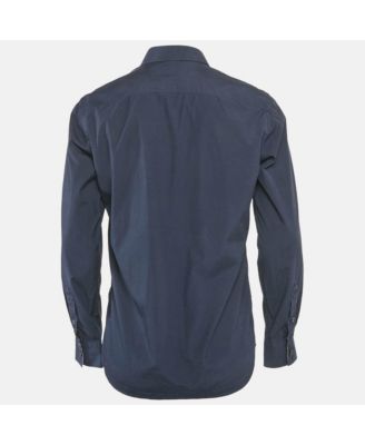 Men's Navy Blue Cotton Nova Check Cuffed Long Sleeve Shirt