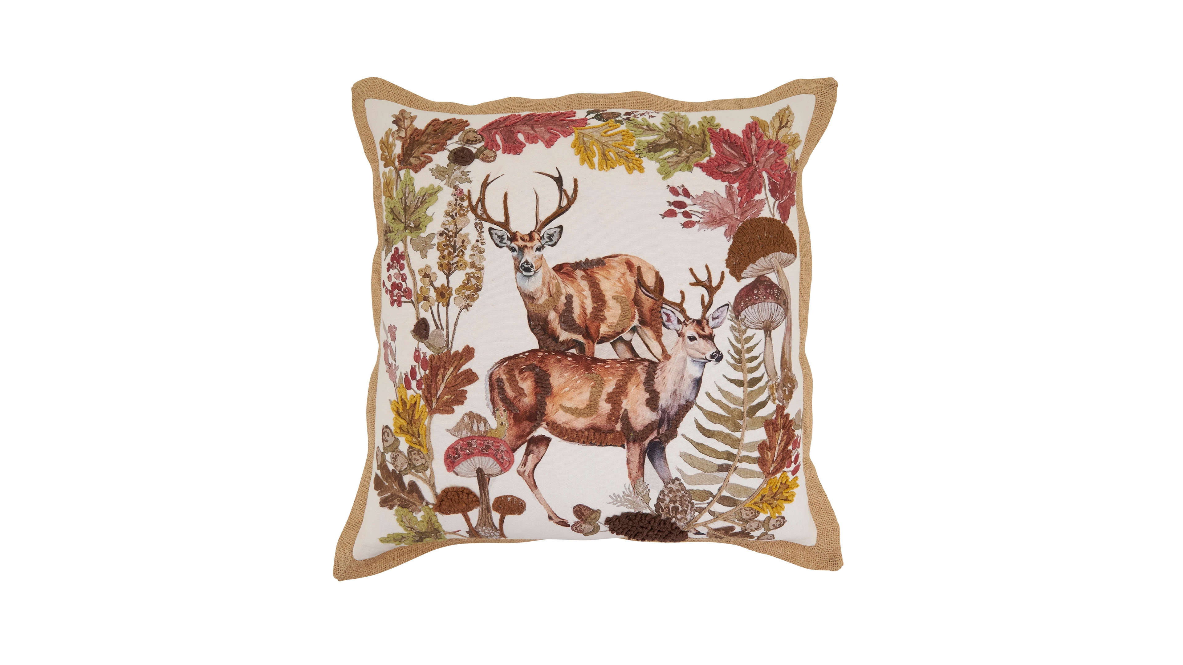 Saro Lifestyle Embroidered Deer Poly Filled Decorative Pillow, 20" x 20"