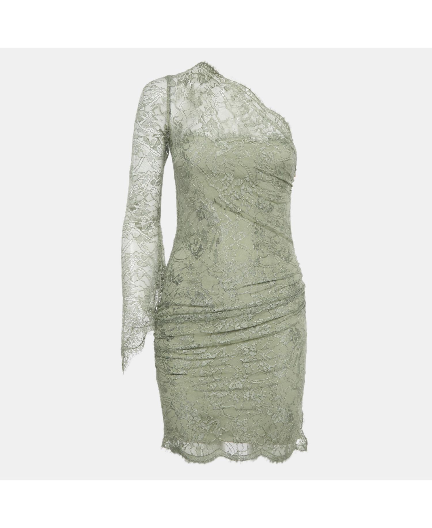 Women's Green Lace One-Shoulder Mini Dress