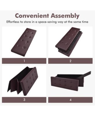 45 Inch Foldable Storage Ottoman Bench Tufted Leather Large Storage Chest