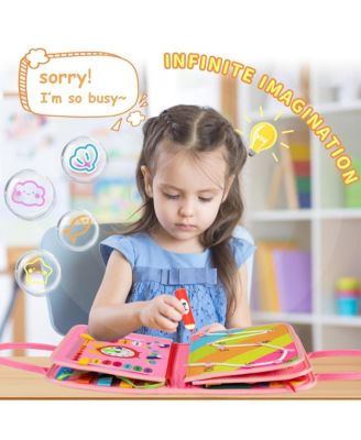 Busy Board 8 in 1 Busy Book Montessori Toys for Toddler Sensory Toys Developing Sensory Board Travel Toys Pink
