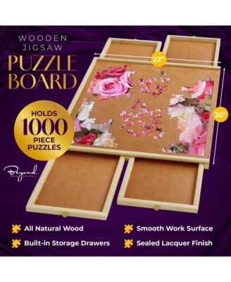 1000 Piece Wooden Jigsaw Puzzle Board - Non-Rotating Table, 30” X 22”, 4 Drawers & Plastic Cover