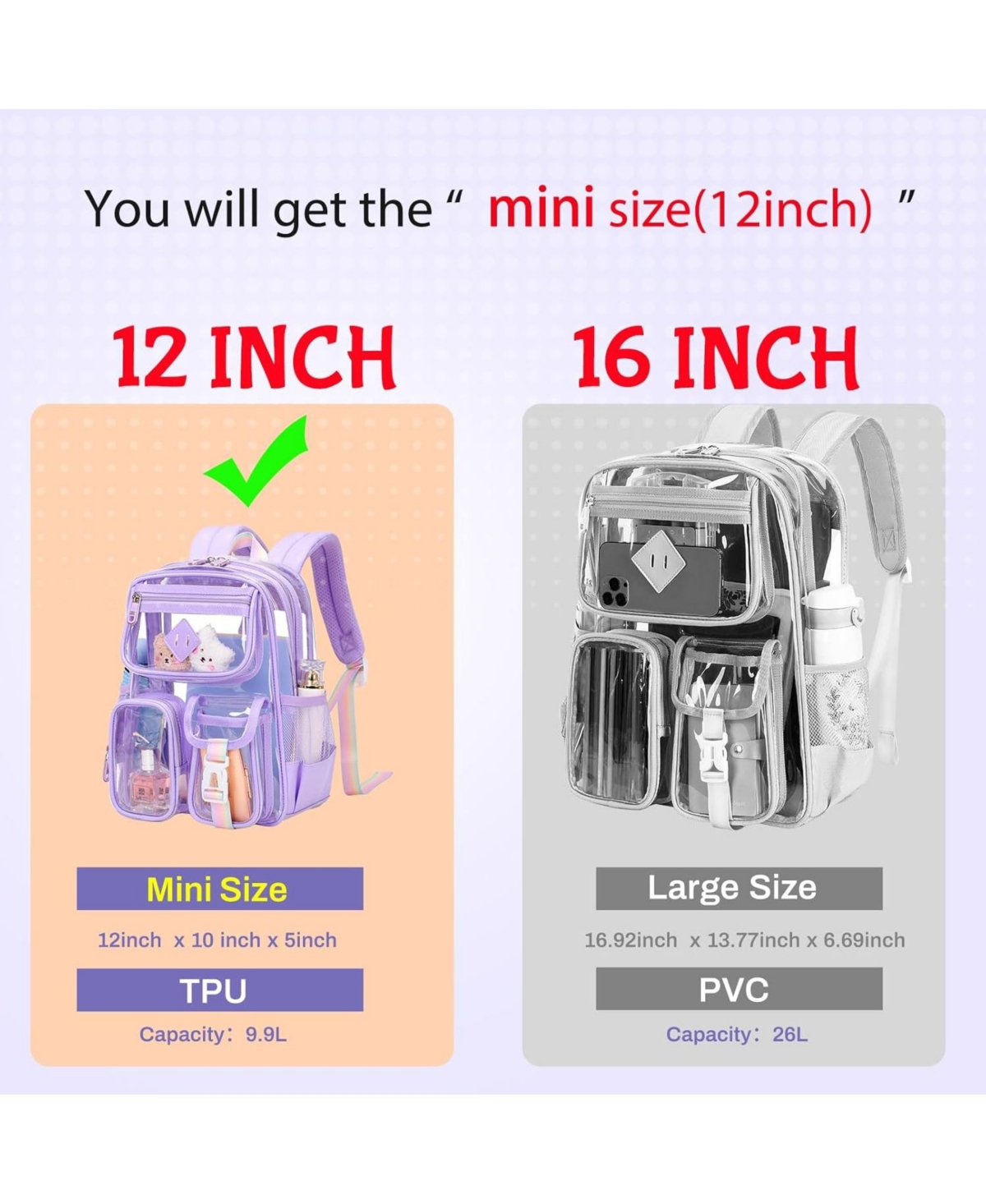 Batfox Mini Clear Backpack Small Purple Kids Girls