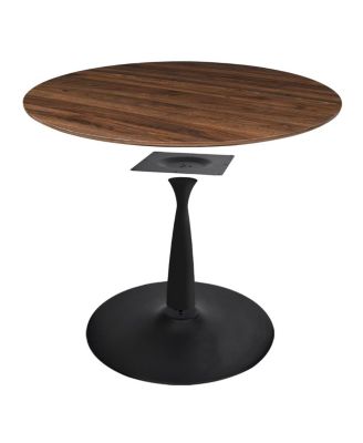 5-Piece Walnut MDF and Metal Dining Table Set with Faux Leather Upholstered Chairs Dining Table Set