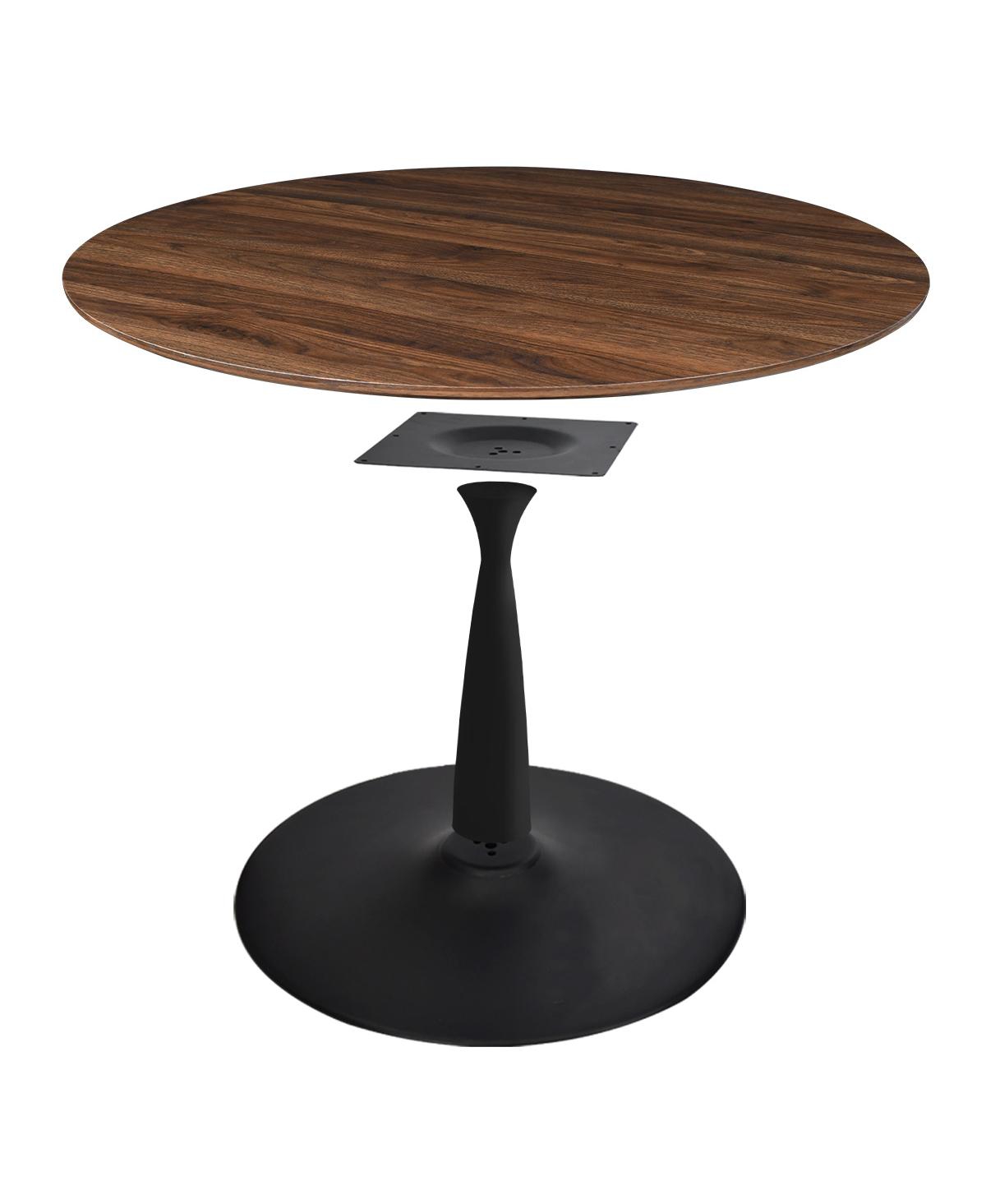 Maison Boucle 5-Piece Walnut Round Dining Table Set with Faux Leather Upholstered Chairs, Kitchen for Small Spaces