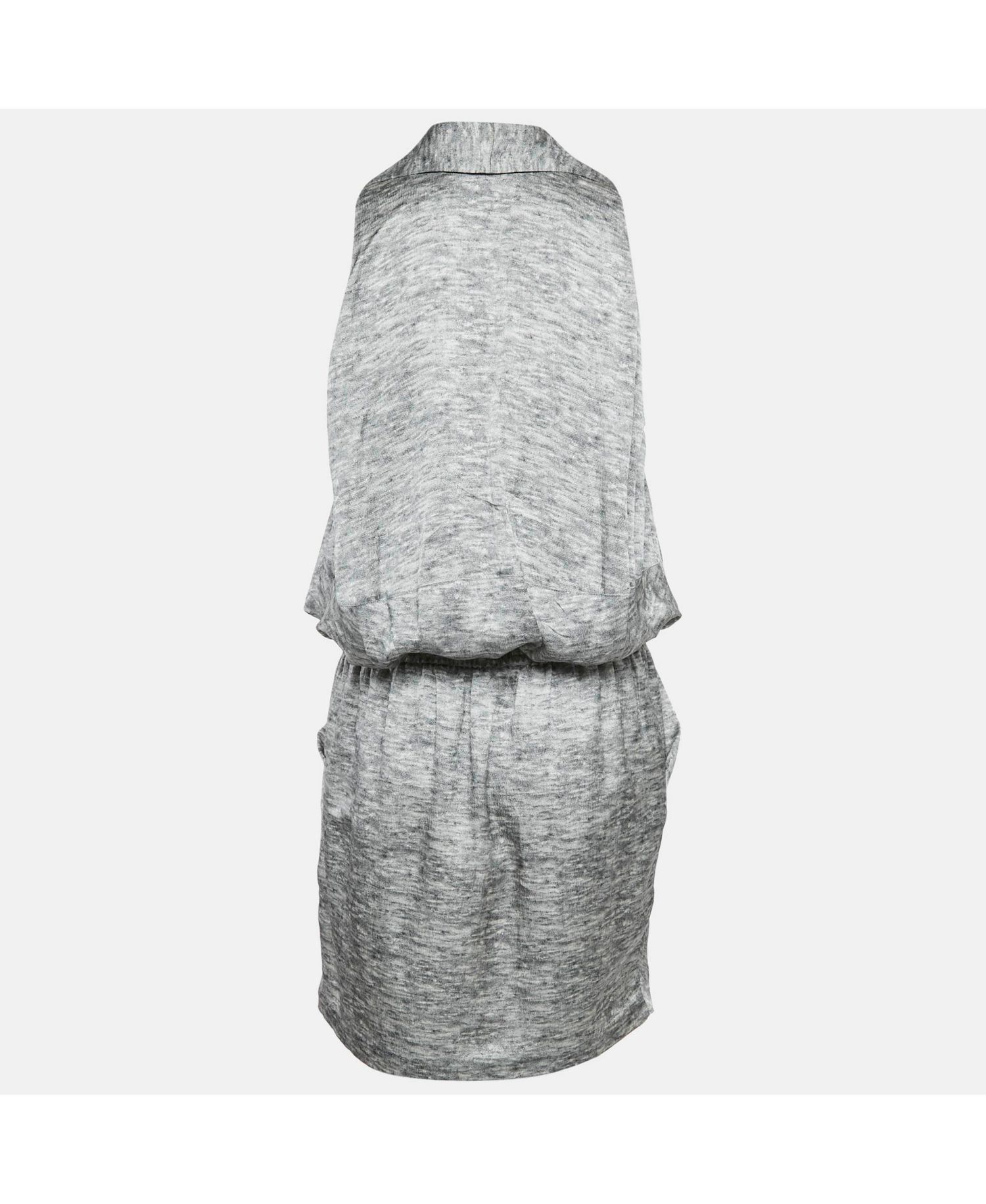 Women's Grey Silk V-Neck Sleeveless Short Dress