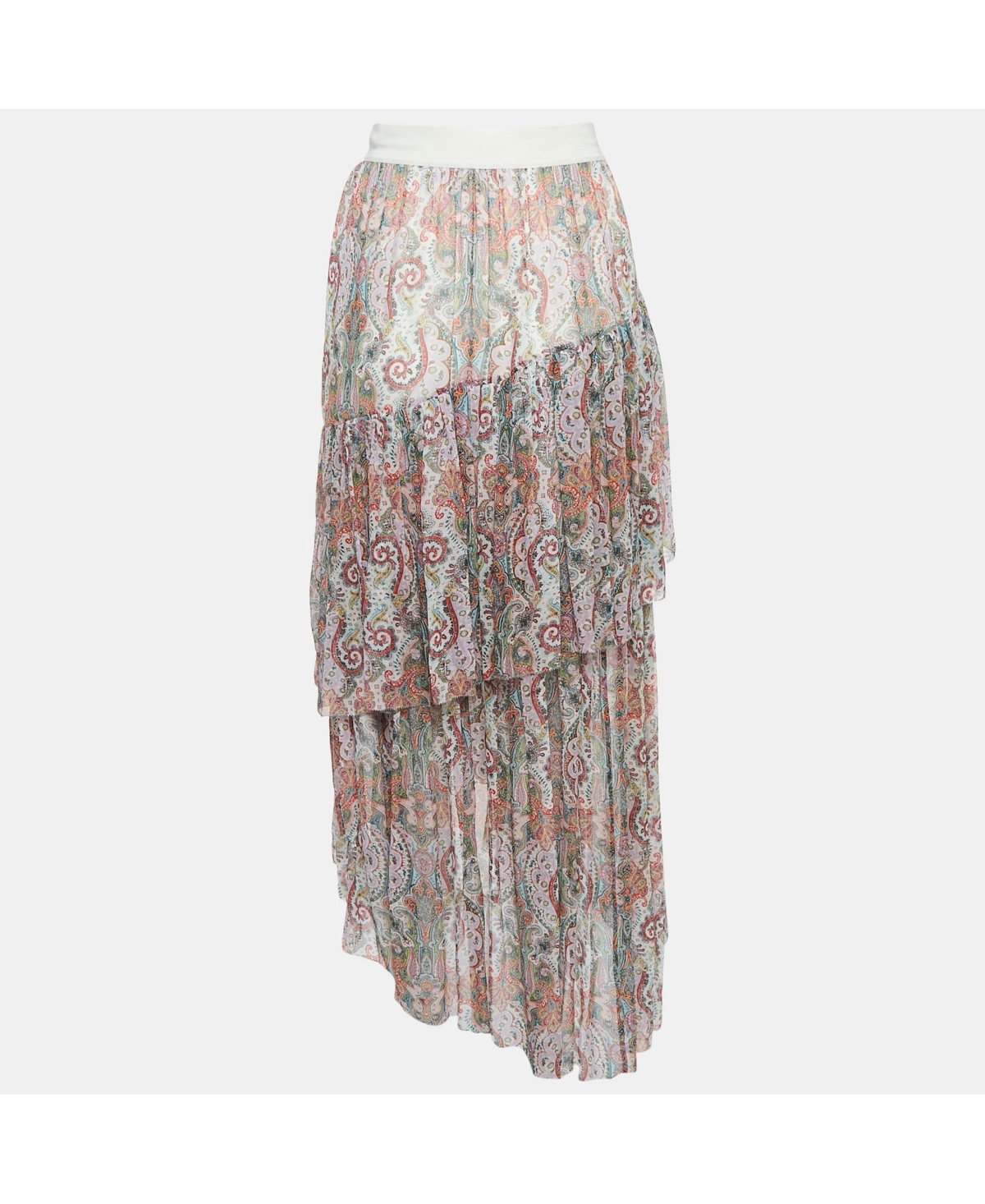 Pre-Owned Zimmermann Women's Paisley Print Chiffon Tiered Midi Skirt