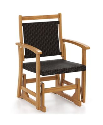 2PCS Patio Rattan Glider Chair with Acacia Wood Frame and Wicker Seat Back Armrests