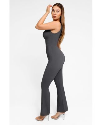 Women's Shapewear Sculpting Denim Tank Flare Leg Jumpsuit