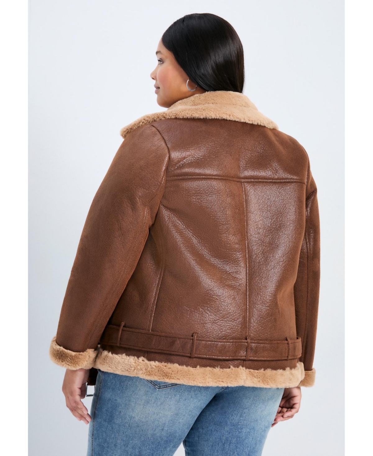 Avenue Women's Plus Belted Biker Jacket