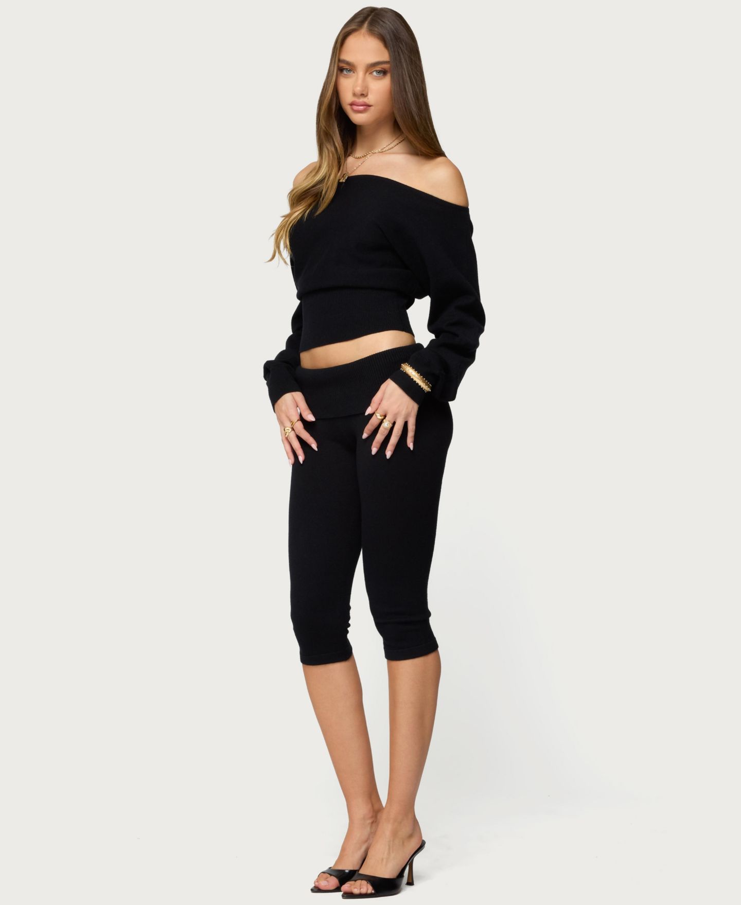 Женские брюки Edikted Skyla Knit Capri, цвет: Чёрный — фото 4