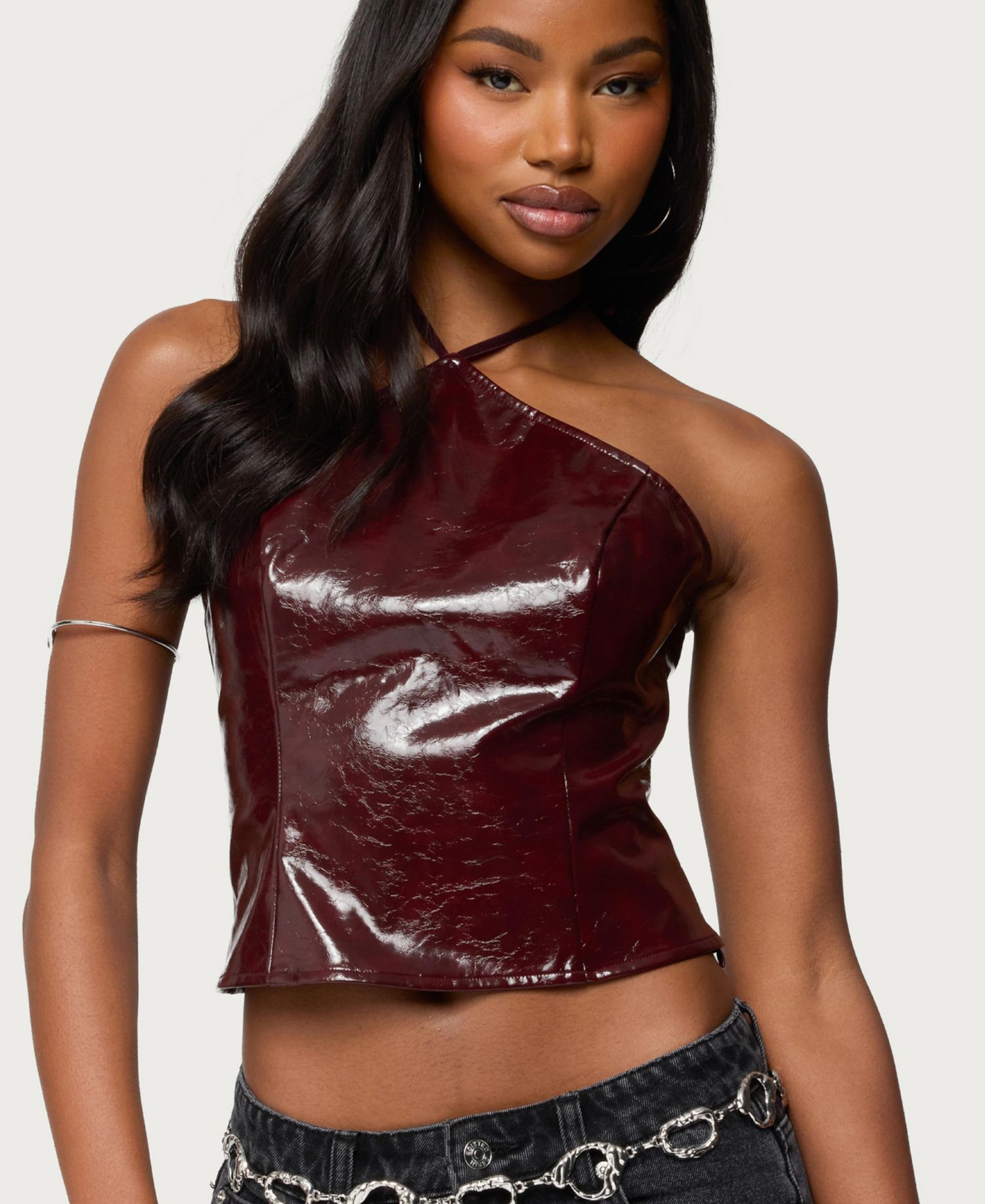Women's Hailie Faux Leather Halter Top