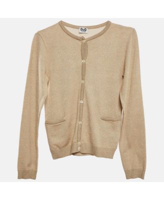 Women's Pre-Owned D&g Junior Gold Lurex Knit Button Front Cardigan