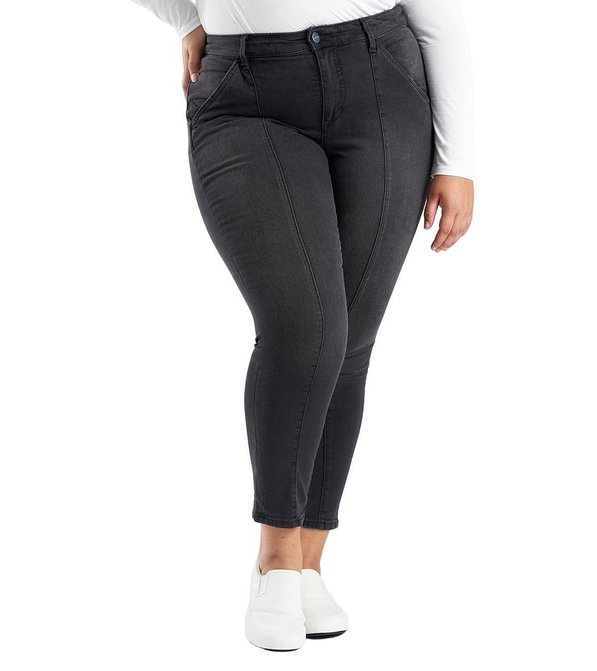 SLINK Jeans Women's Black Denim High Rise Pintuck Ankle Skinny in 28" inseam - Shyla view 1 — MAYCSS fashion products