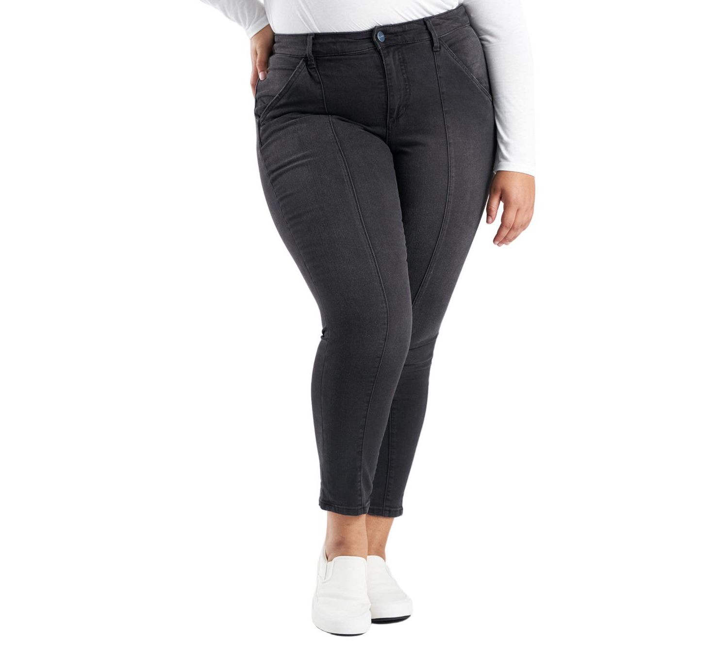Women's Black Denim High Rise Pintuck Ankle Skinny in 28" inseam - Shyla